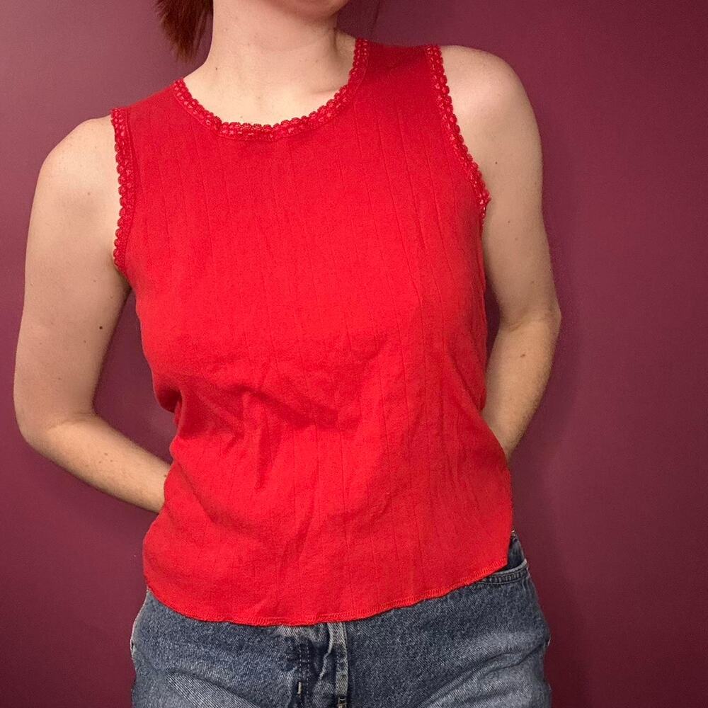 No Boundaries Y2K Red Lace Trim Tank Top